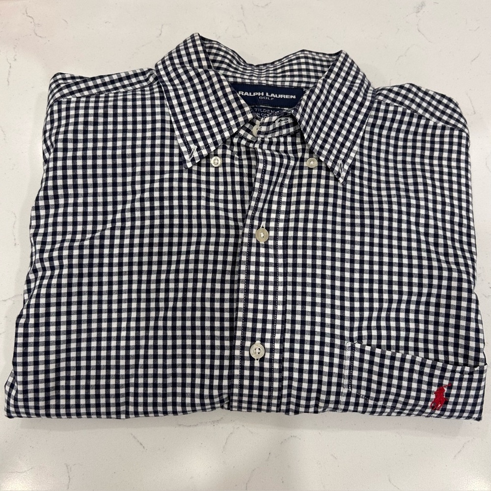 Vintage Ralph Lauren Men's Large Gingham Golf Button Down Shirt Tilden Cotton